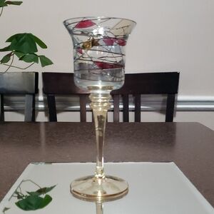Partylite candle holder yellow stems mosaic stained glass style. 6".